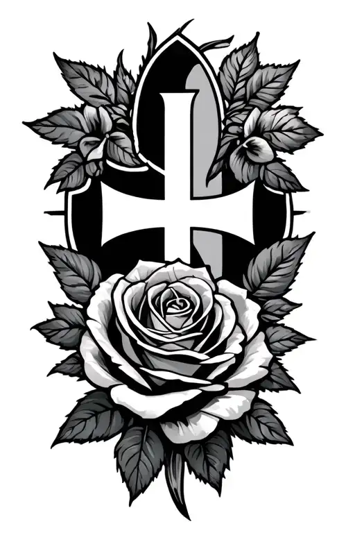 The Name Carolina With A Half Cross And Half Rose Growing