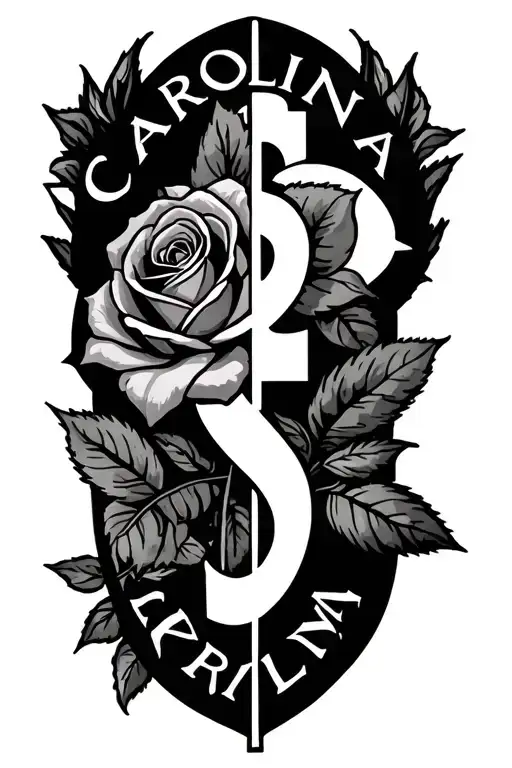 The Name Carolina With A Half Cross And Half Rose Growing