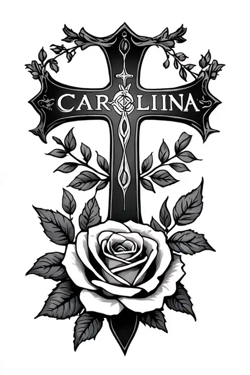 The Name Carolina With A Cross And A Rose Combined