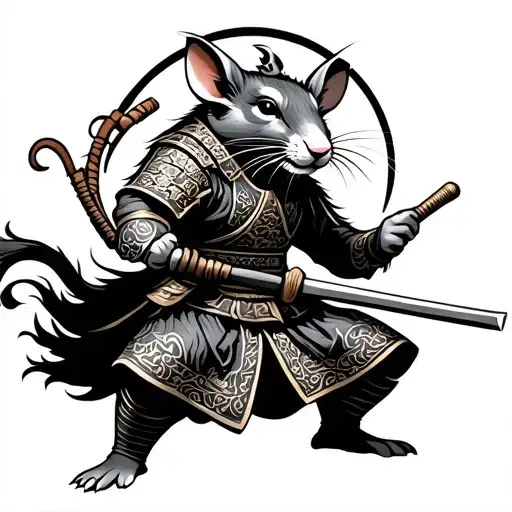 Chinese Rat Samurai Warrior Wielding