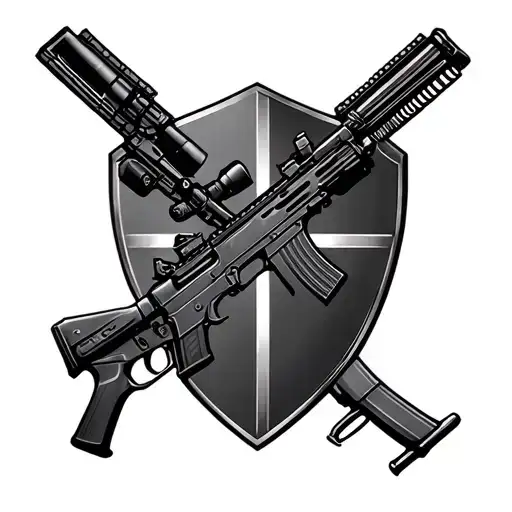 Shield With Ar-15 And Sniper Rifle