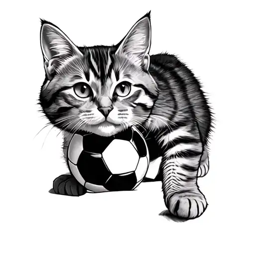 Tabby Cat Playing With Soccer Ball