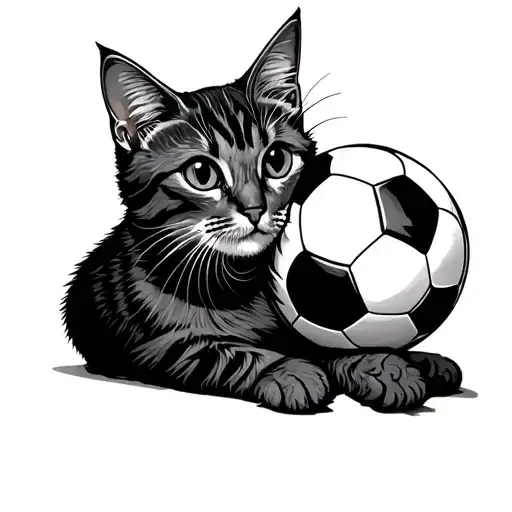 Cat Playing With A Soccer Ball