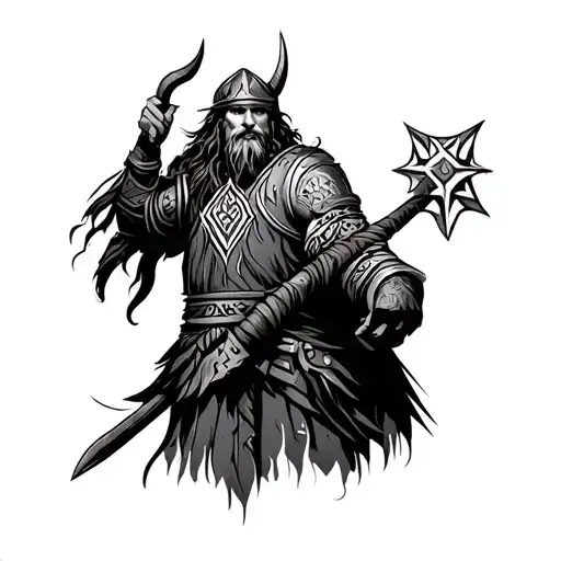 Viking Warrior With Geomtric Designs
