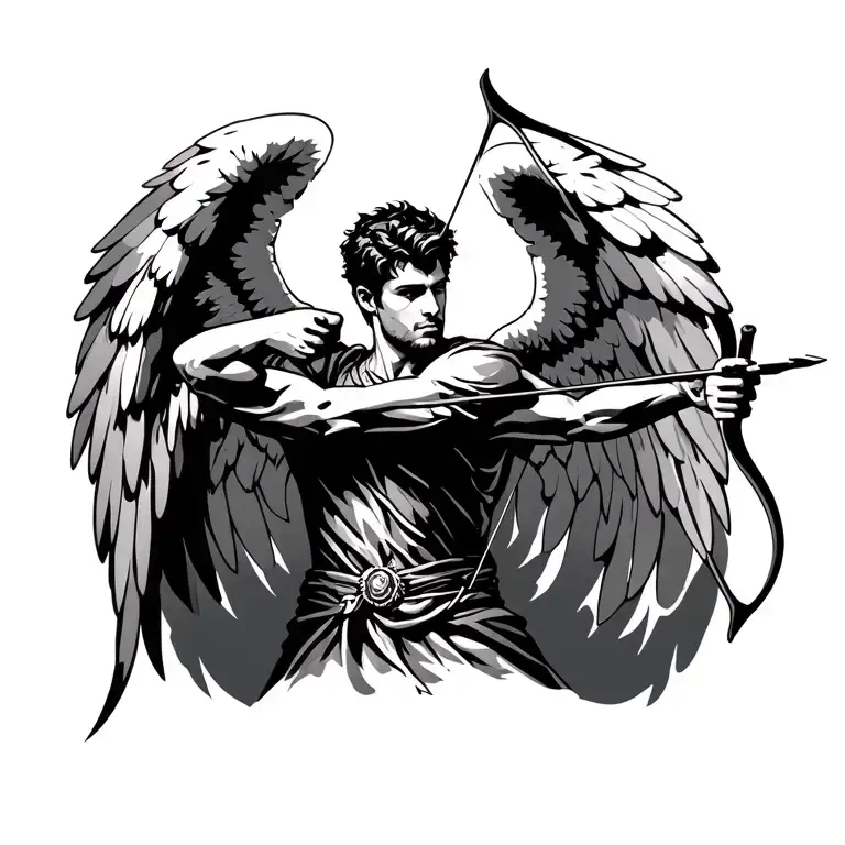 Simple Realistic Design Of A Male Angel With 2 Arms Shooting 1 Bow And Arrow With No Extra Lines