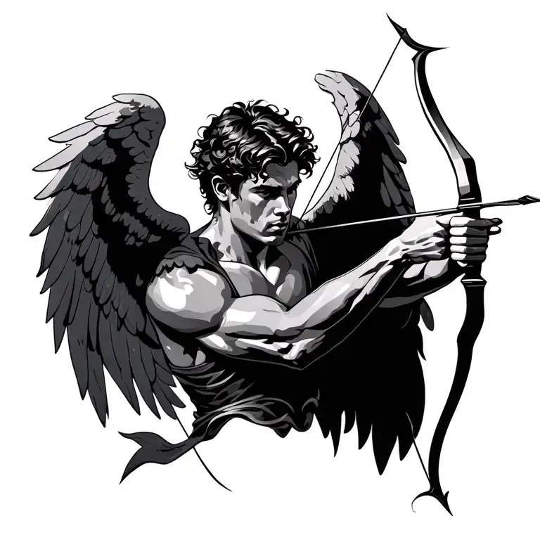 Simple Realistic Design Of A Male Angel With 2 Arms Shooting 1 Bow And Arrow
