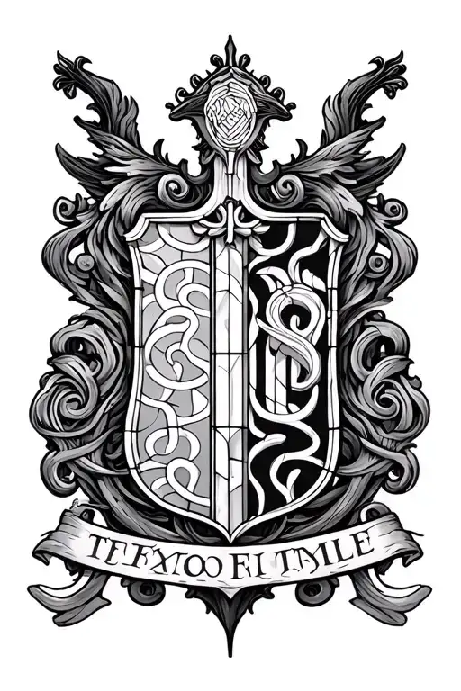 Family Crest Blended With Labyrinth That Looks Like Stained Glass 3D Depth