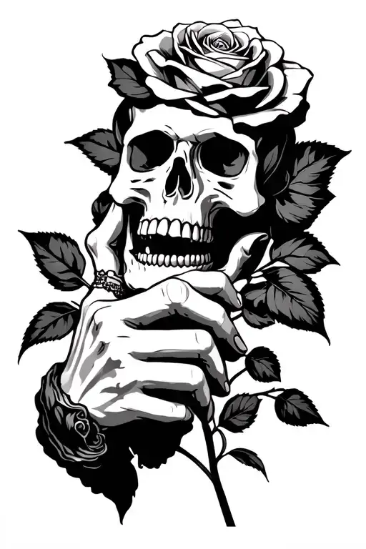 Skull Hand Holding Rose