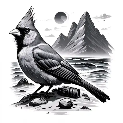 Beach Mountains Cardinal With Camera Lens