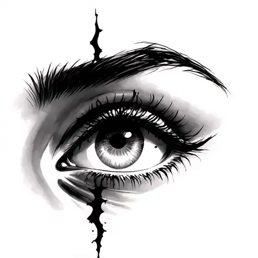 A Woman's Eye Without A Pupil With Vertical Scar