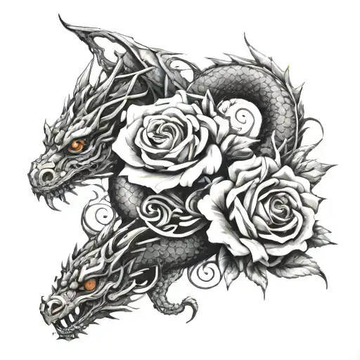 Roses And Dragon Intertwined
