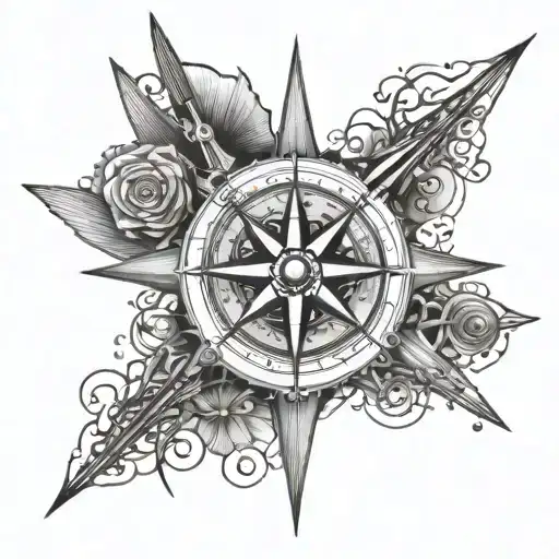 A Detailed Compass Rose Design With Diving Fins And Bubbles Incorporated Into The Design