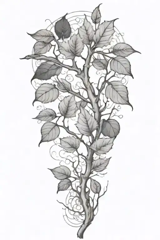 One Long Limb With Twigs And A Mix Of Withered Leaves And Fresh Leaves