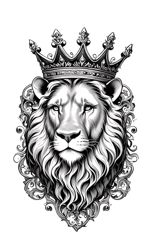 Loin With Crown And Filigree Background