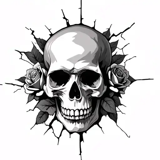 Skull And Roses Growing Cracks Dark