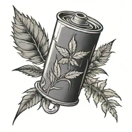 A Black And Grey Tattoo Of A Spray Paint Can With A Weed Plant Growing Out Of It