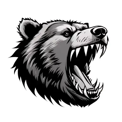 The Head Of A Bear With An Open Mouth And Fangs That Beats With Claws