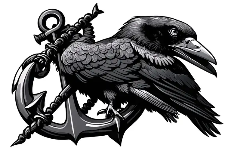 An Anchor Entwined With A Raven