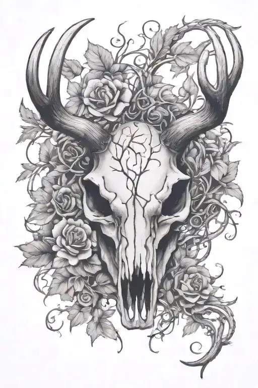 Deer Skull With Vines Growing Through It