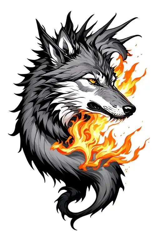 Wolf And Dragon Breathing Fire
