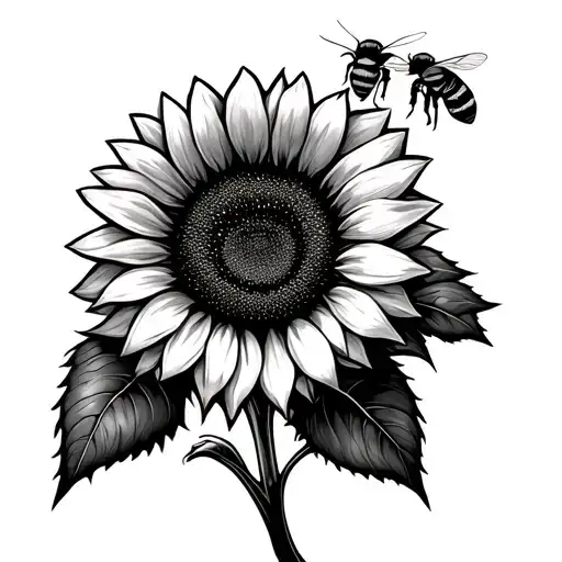 Sunflower And Bee Surrounded