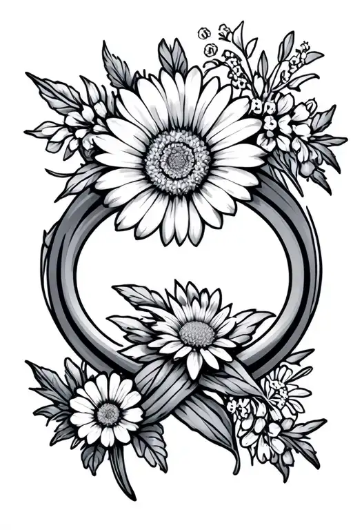 Aster Flower And Larkspur Flower Arranged In An Infinity Symbol