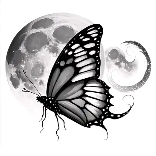 Butterfly With Astral Tail Floating Towards The Moon
