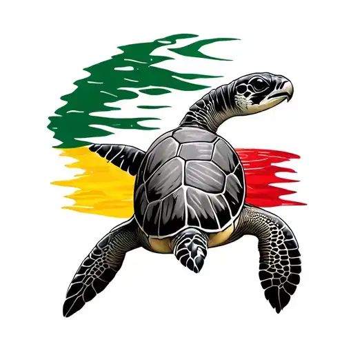 Grenada Flag With Hawksbill Turtle Swimming