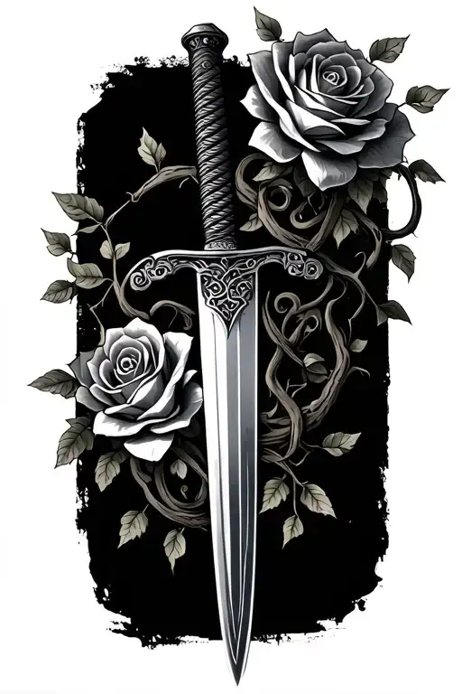Katana Intertwined With Roses And Vines