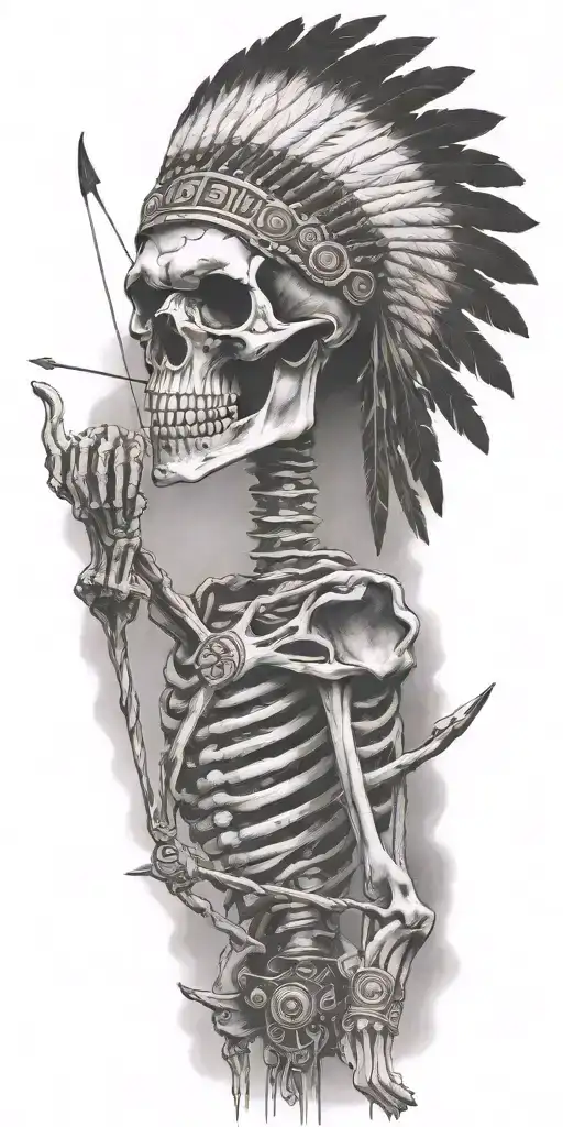 Native American Skeleton Shooting Bow At Camera