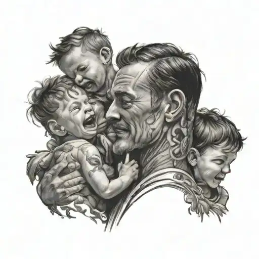 Father And Children Surrounded