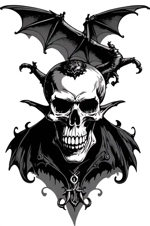 Vampire Skull With Bat Winged Skull
