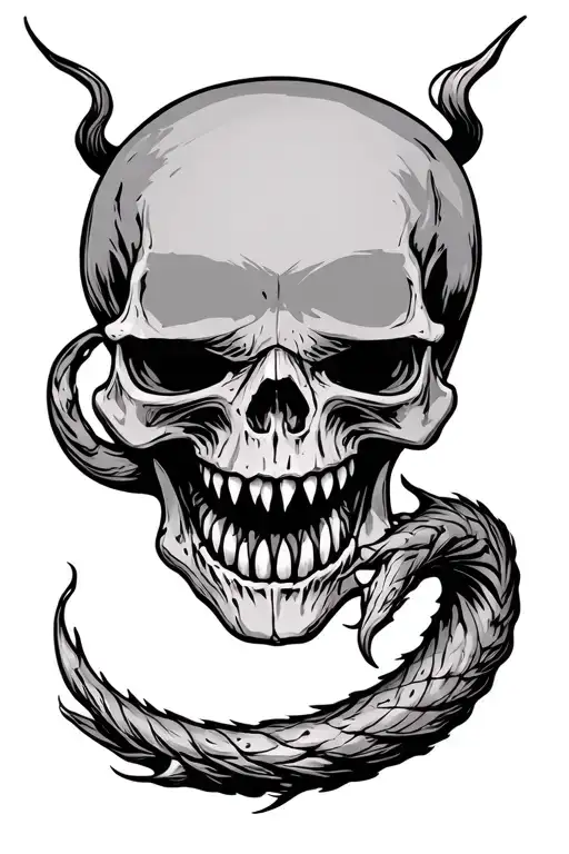 Skull With Fangs Biting Its Tail