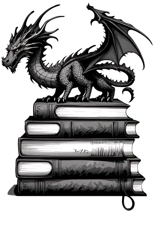 Stack Of Books With Dragon On Top