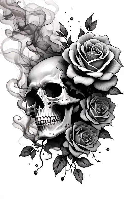 Skull And Roses In Smoke Coming