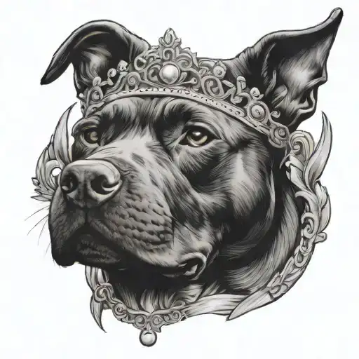 A Black Pitbull Face Wearing A Crown Looking Serious