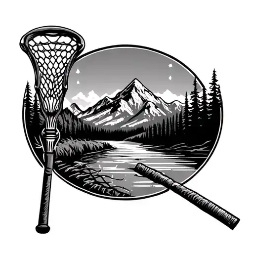Lacrosse Net With Mountain Landscape