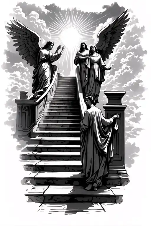 Stairway To Heaven Walking Up Stairs Angels Sun Rays Clouds Heaven Gate At The Top Of The Stairs