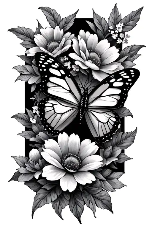 Butterfly And Flowers Intertwined