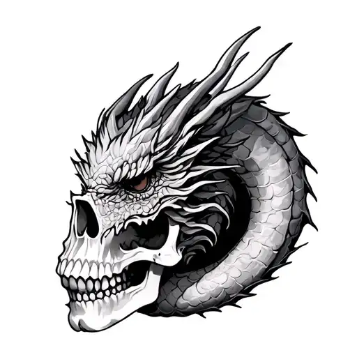Dragon Wrapped Around A Skull