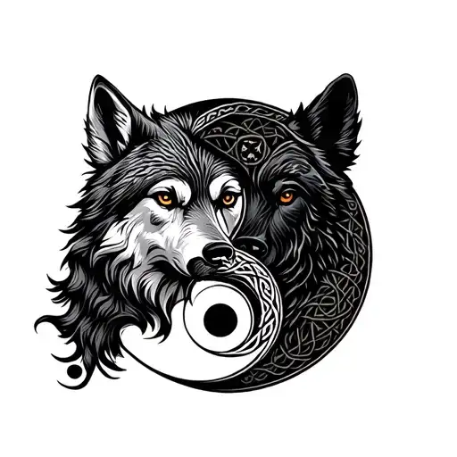 Wolf And Bear Yin Yang Celtic Pattern With Elements