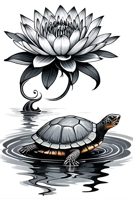 Waterlily And Turtle Tribal