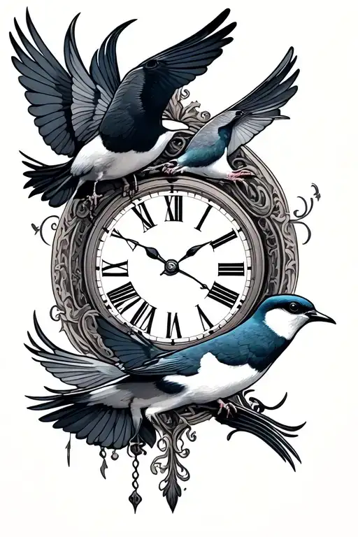 Swallows And Clock Face Merged