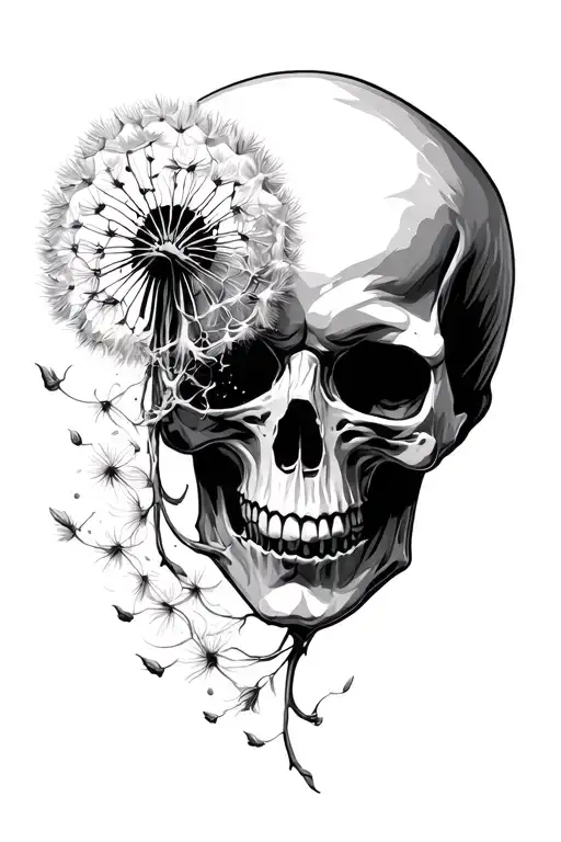 Skull Blowing Away Like A Dandelion Transforming