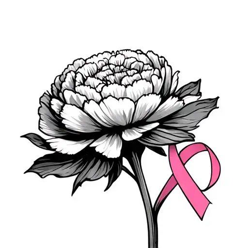 Carnation In Black And Grey With The Breast Cancer Awareness Ribbon In Pink
