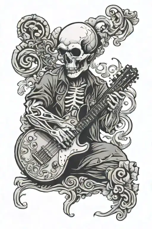 A Smoking Skull Playing A Guitar