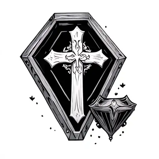 Coffin With Goth Cross In Middle