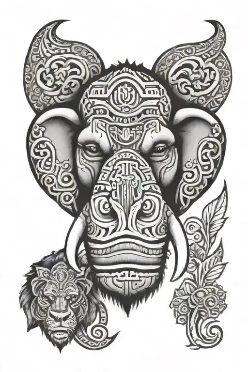 Maori Style Tattoo Of The Face Of An Elephant And A Gorilla
