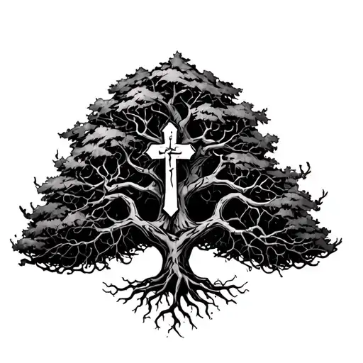 Poison Tree With A Cross And Has Its Roots Coming Out Under The Tree And All Over My Hand