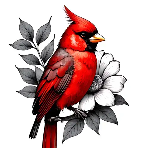 Red Bird With A Flower